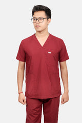 Classic (Maroon) Men's V-Neck Scrub Set