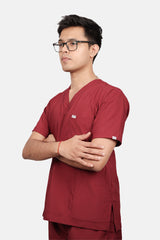 Classic (Maroon) Men's V-Neck Scrub Set