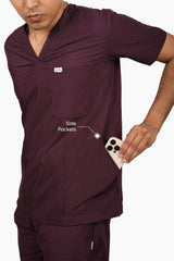 Classic (Wine) Men's V-Neck Scrub Set